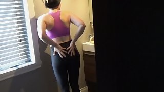 Amateur Chick Is Spied While She Puts Her Tight Leggings.. Then Gets Fucked